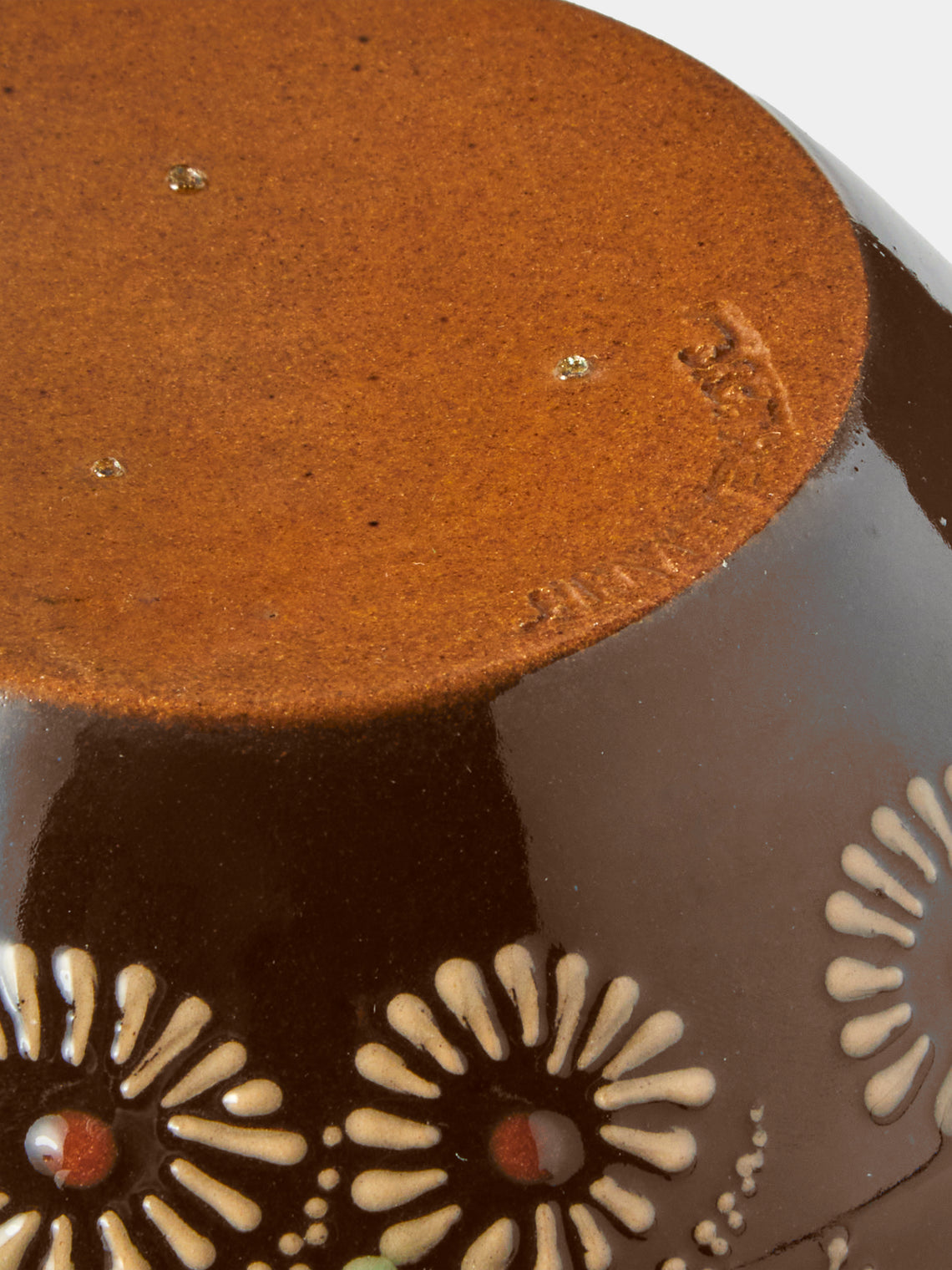 Poterie d’Évires - Flowers Hand-Painted Ceramic Vase (6.5in/17cm) - Dark Brown - ABASK