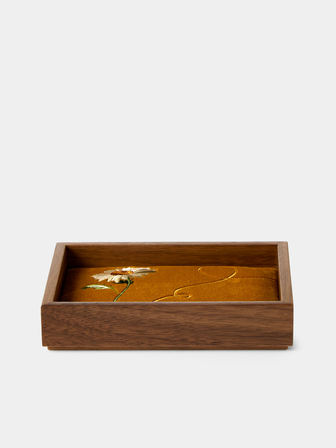 Uncommon Ancestor - Floriography Daisy Embroidered Velvet Jewelry Tray (6.5in/17cm) - Yellow - ABASK
