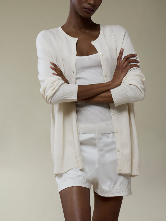 Ryan Roche - Cashmere Lightweight Oversized Cardigan | Size: S - Cream - ABASK