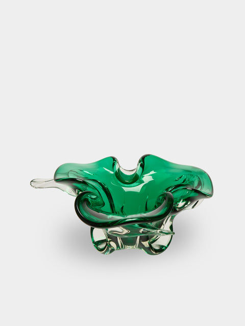 Antique and Vintage - Mid-Century Crystal Ashtray - Green - ABASK - 