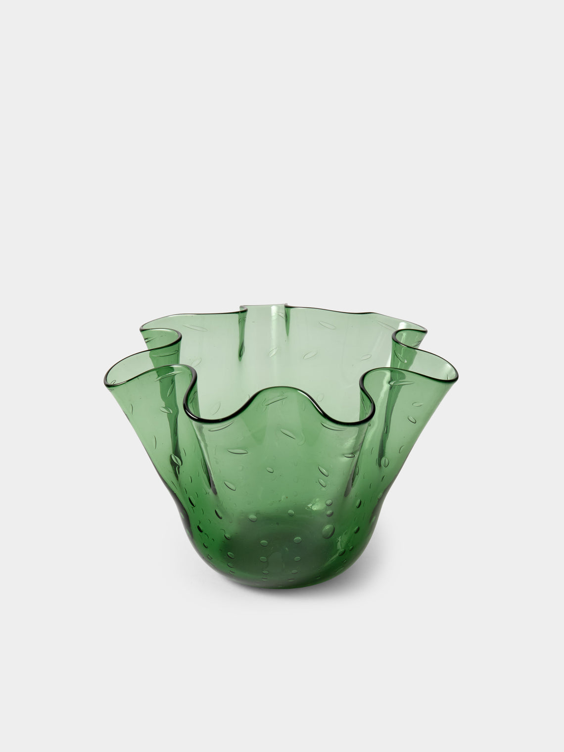 Antique and Vintage - 1980s Bullicante Glass Handkerchief Vase (8in/21cm) - Green - ABASK - 