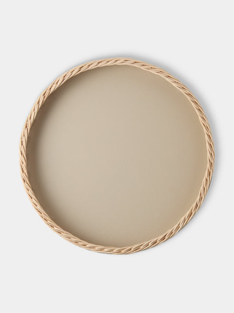 Pigment France - Orsay Leather and Rattan Round Tray (18.5in/46.5cm) - Cream - ABASK - 