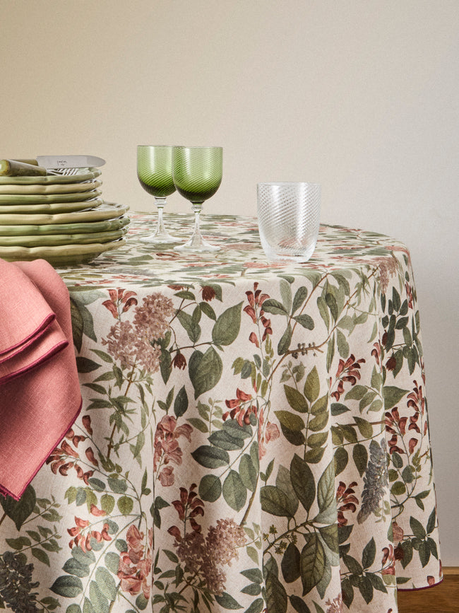 Borgo delle Tovaglie - Filo Sottobosco Embroidered Linen Round Tablecloth (86.5in/2.2m) - Green - ABASK