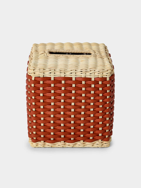 Pigment France - Antibes Leather and Rattan Tissue Box - Red - ABASK - 