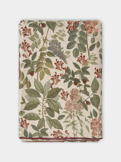 Borgo delle Tovaglie - Filo Sottobosco Embroidered Linen Rectangular Tablecloth (126in/3.2m) - Green - ABASK