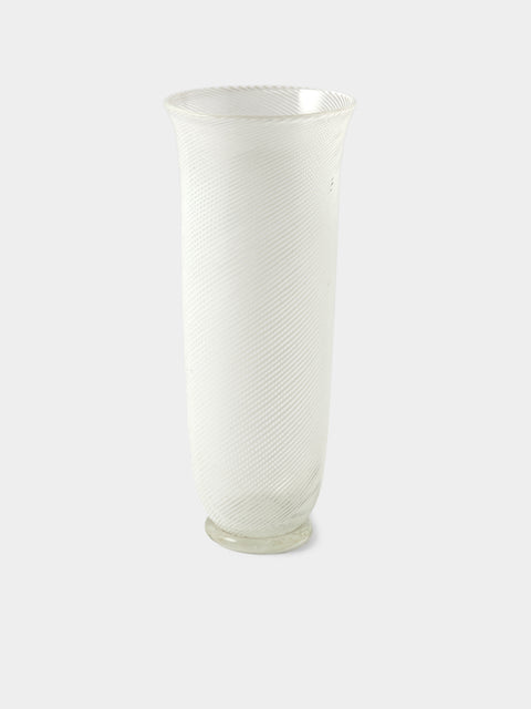 Antique and Vintage - Mid-Century Vetreria Aureliano Toso Murano Glass Vase (12in/30cm) - White - ABASK - 