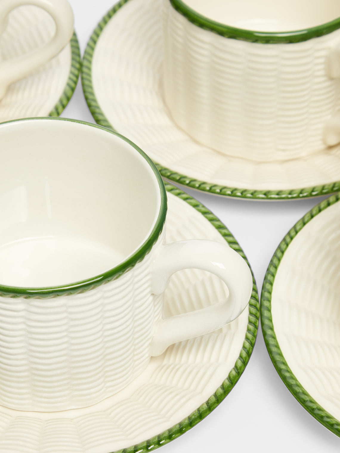 Este Ceramiche - Wicker Hand-Painted Ceramic Teacups and Saucers (Set of 4) -  - ABASK