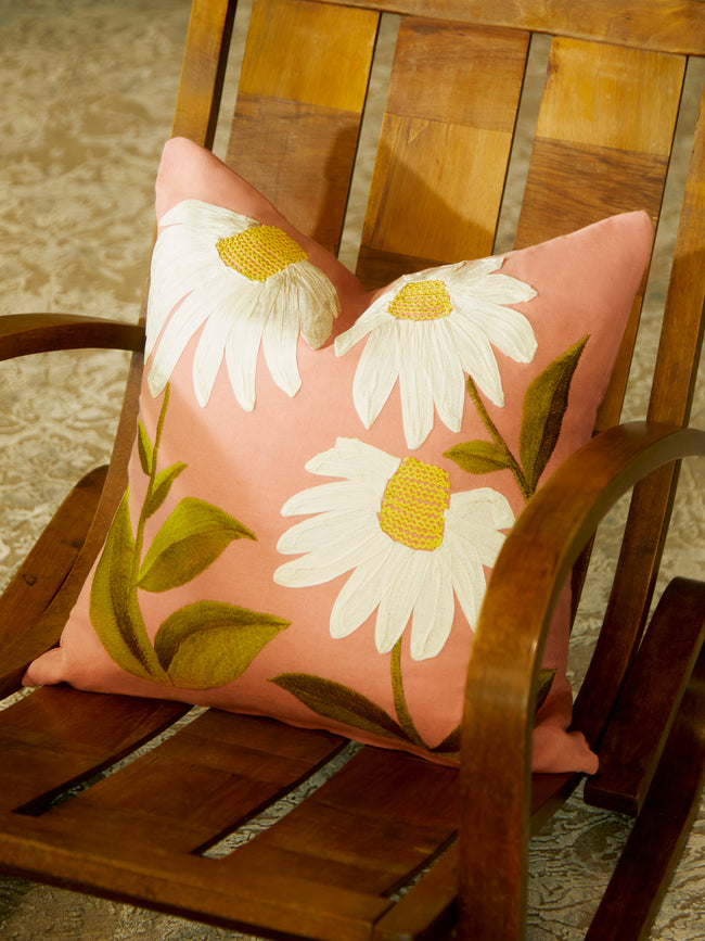 Lora Avedian - Ode to Echinacea Hand-Embroidered Linen Cushion -  - ABASK