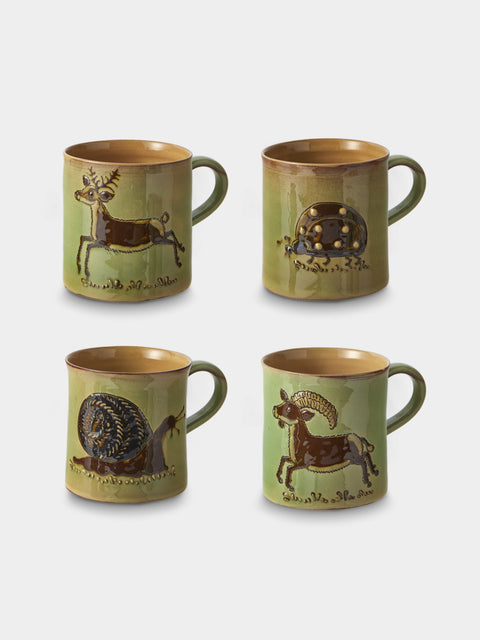 Poterie d’Évires - Animals Hand-Painted Ceramic Mugs (Set of 4) - Green - ABASK - 
