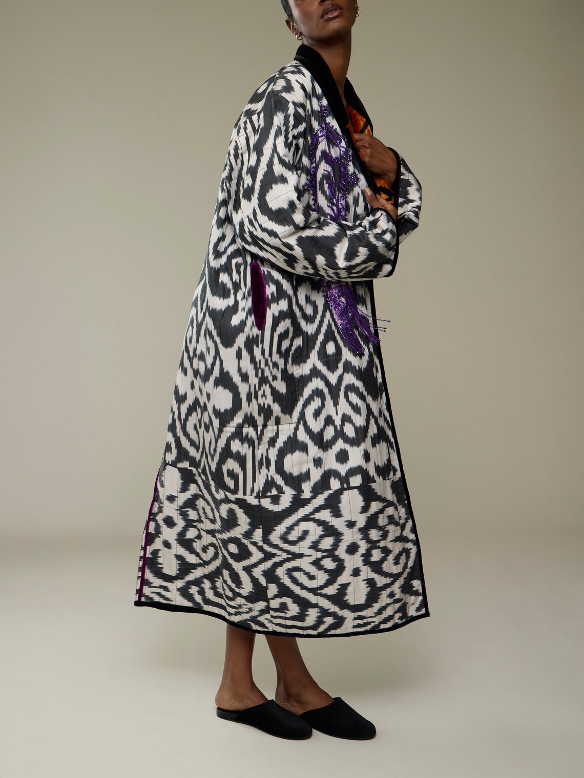Nazzy Beglari - Hand-Loomed Ikat Silk and Cotton Reversible Robe | One Size - Multiple - ABASK