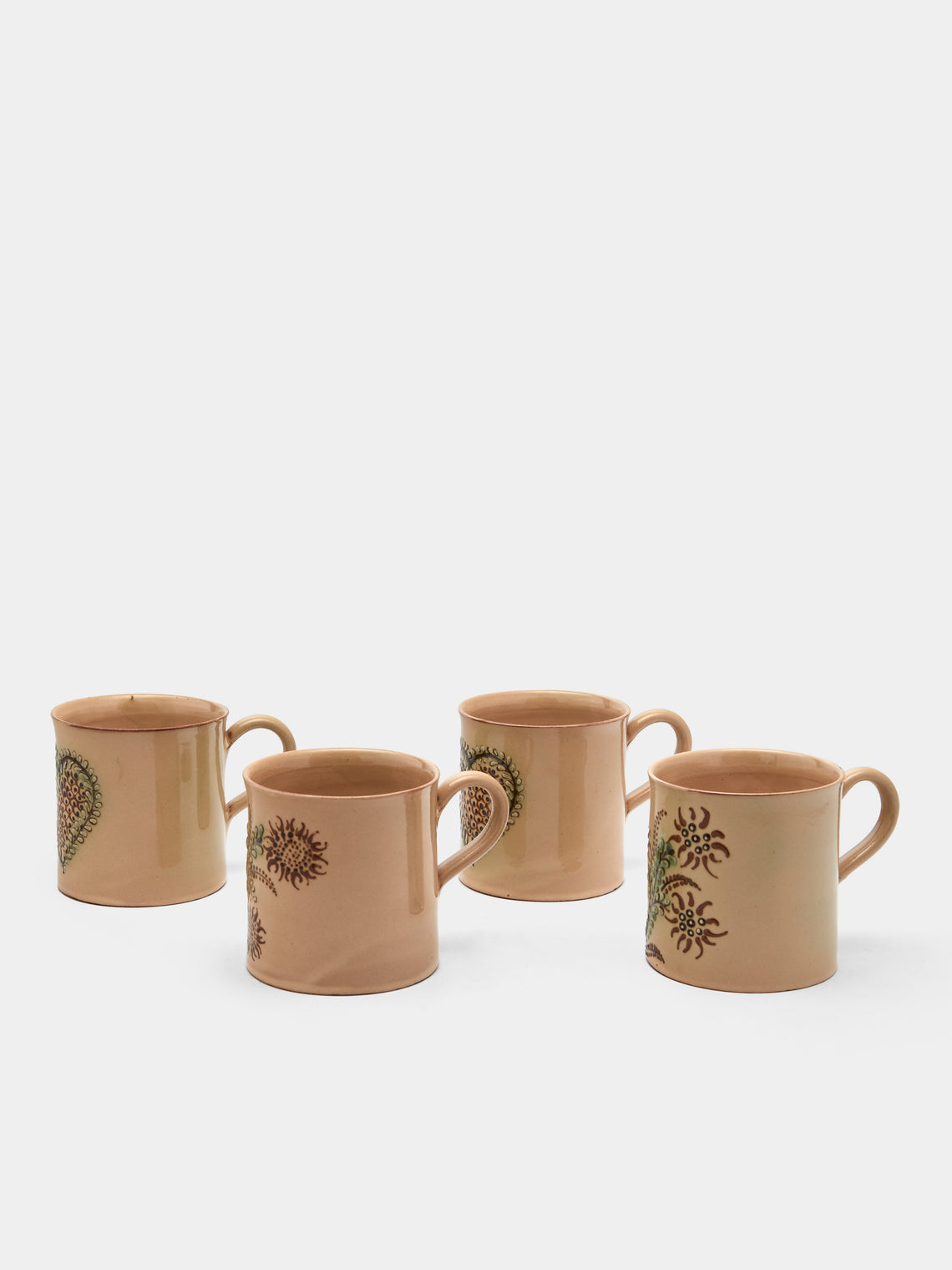 Poterie d’Évires - Flowers and Hearts Hand-Painted Ceramic Mugs (Set of 4) - Cream - ABASK