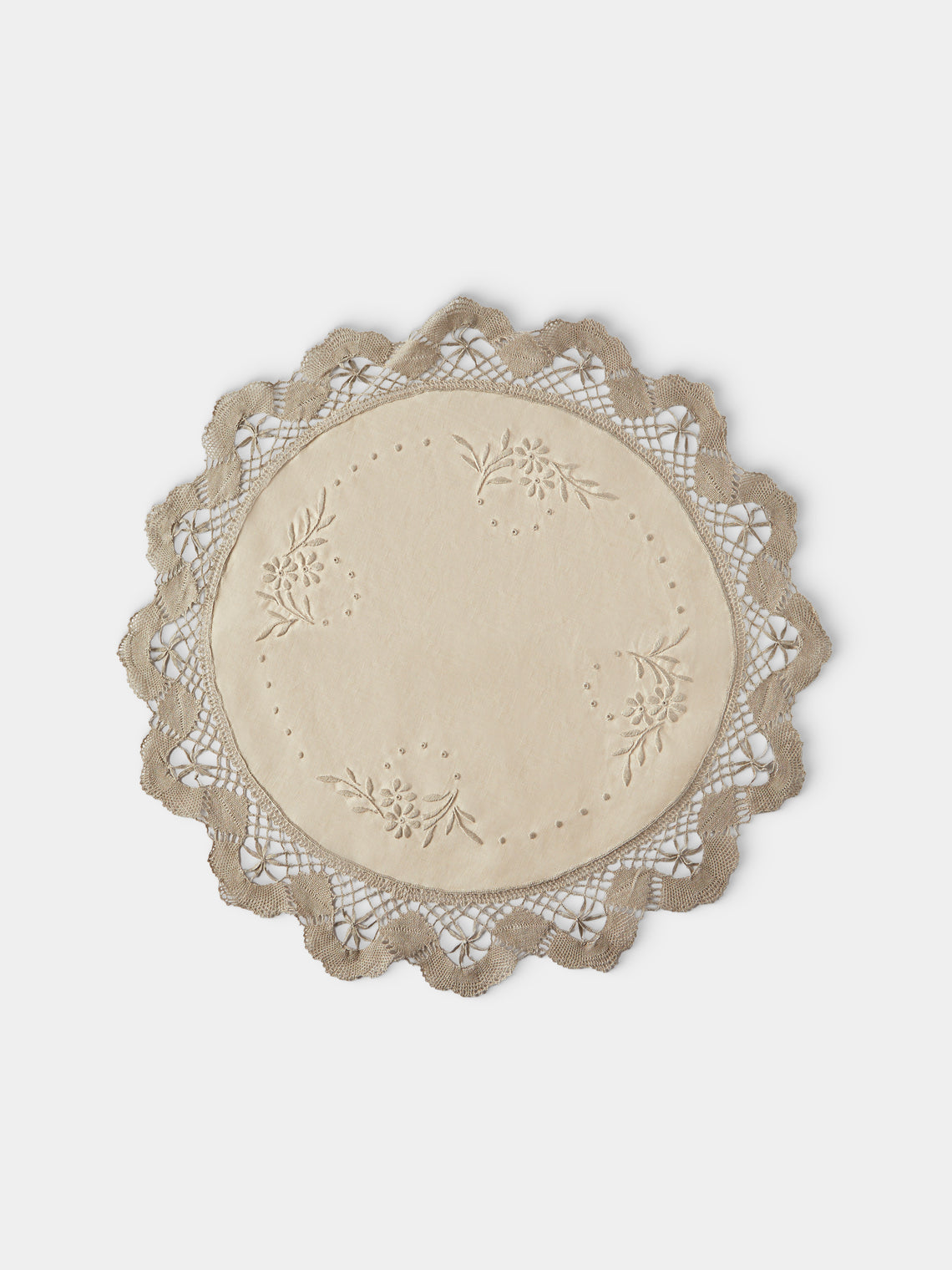 Rolane du Dreuih Creations - Lacework Linen Large Round Placemats (Set of 4) - Beige - ABASK - 