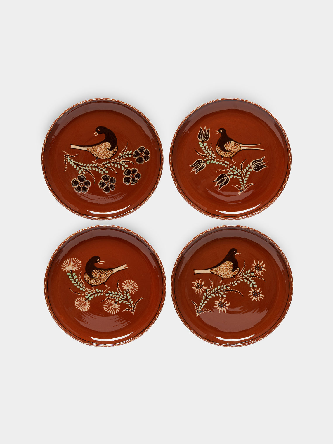 Poterie d’Évires - Birds Hand-Painted Ceramic Dinner Plates (Set of 4) -  - ABASK - 