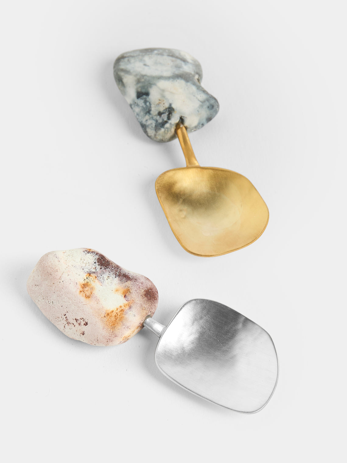 Thalia Maria Silver - Sterling Silver and Pebble Salt & Pepper Spoons (Set of 2) - Silver - ABASK