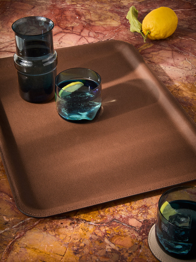 Giobagnara - Miramar Leather Tray (18in/45.5cm) - Brown - ABASK