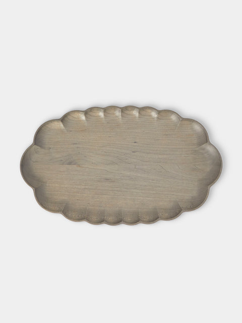 Ifuji - Rinka Hand-Carved Wood Oval Tray (12in/30cm) - Brown - ABASK - 