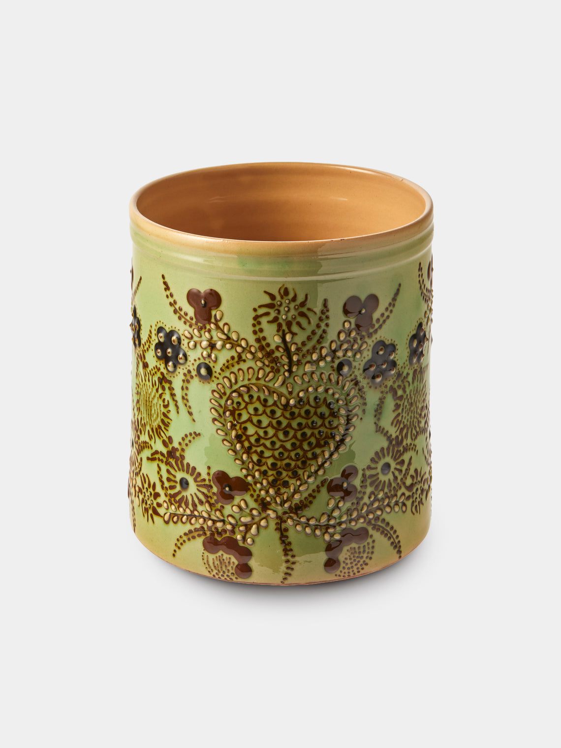 Poterie d’Évires - Flowers Hand-Painted Ceramic Utensil Pot - Green - ABASK - 