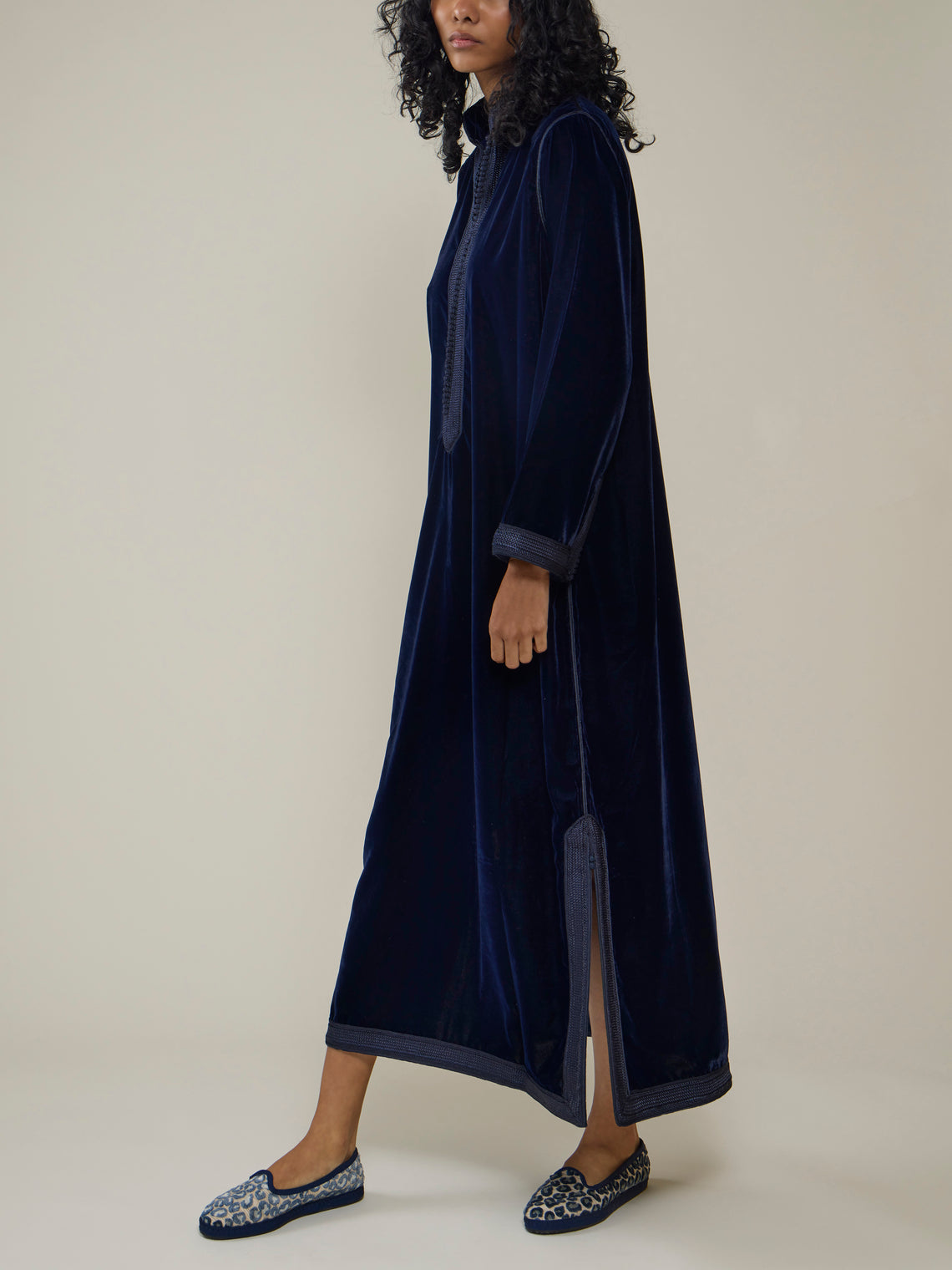 Muzungu Sisters - Alia Hand-Embroidered Velvet Dress | Size: S - Navy - ABASK