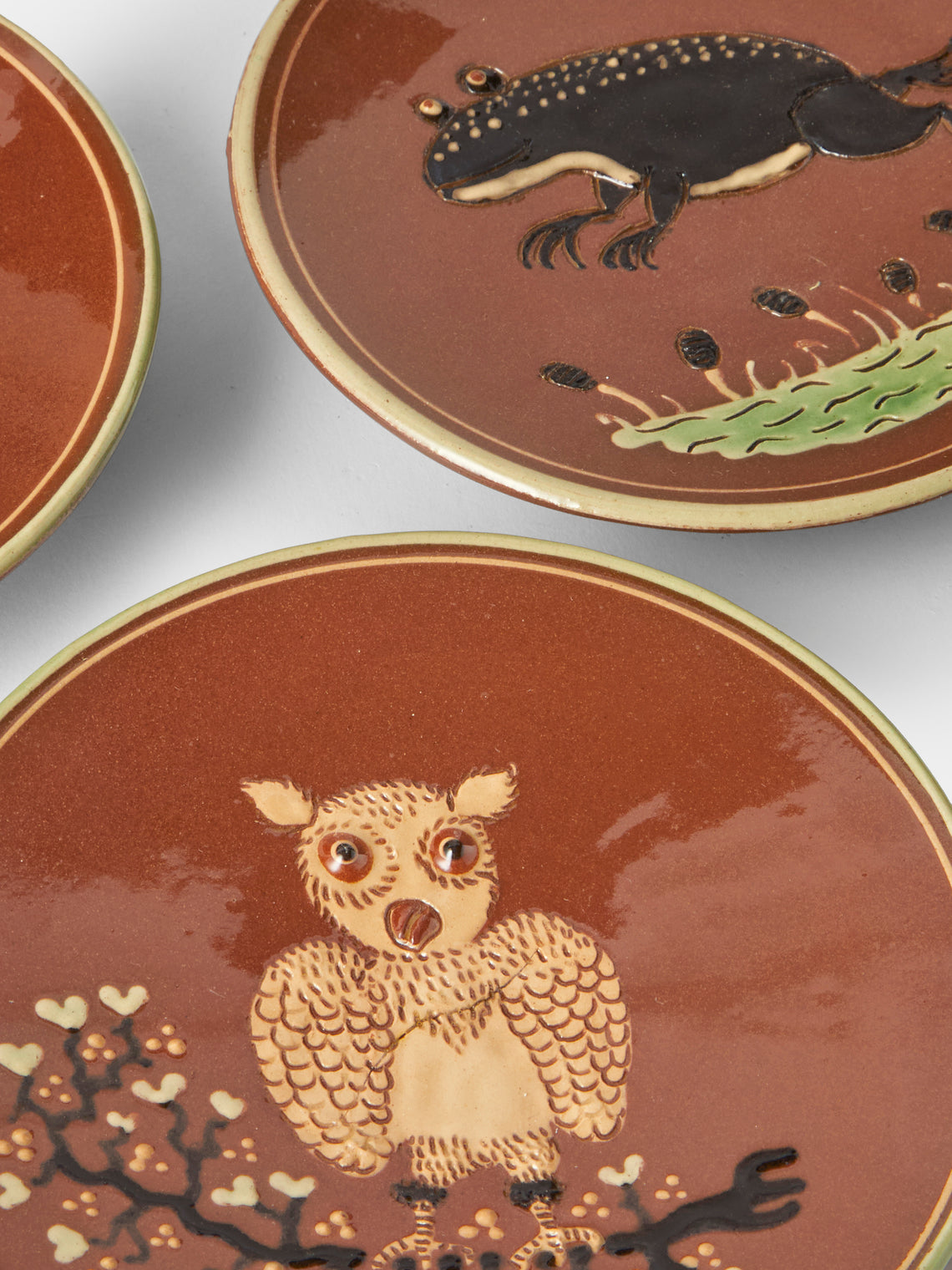Poterie d’Évires - Animals Hand-Painted Ceramic Plates – 5.5in/14cm (Set of 4) - Light Brown - ABASK