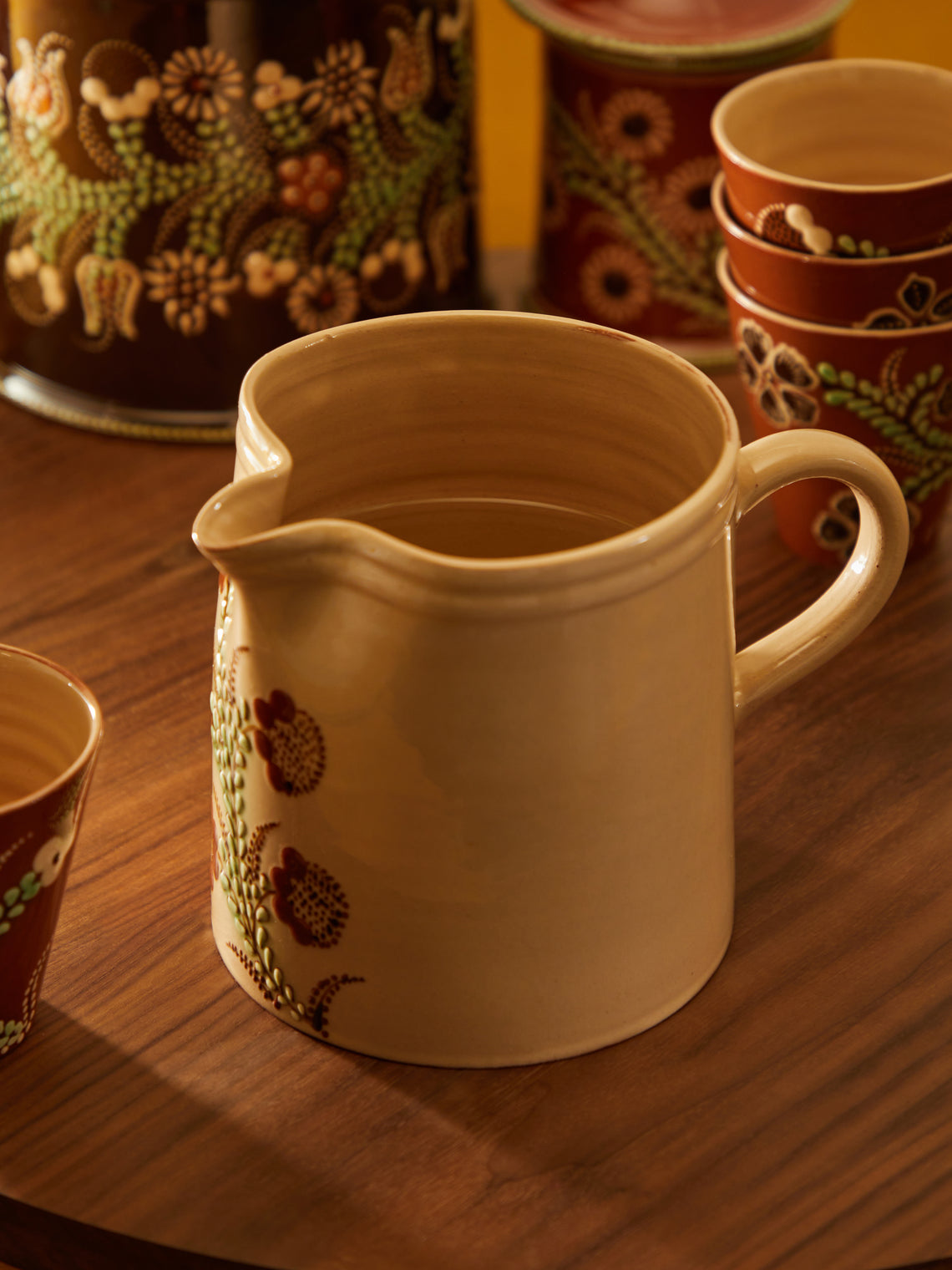 Poterie d’Évires - Flowers Hand-Painted Ceramic Straight-Edge Jug -  - ABASK