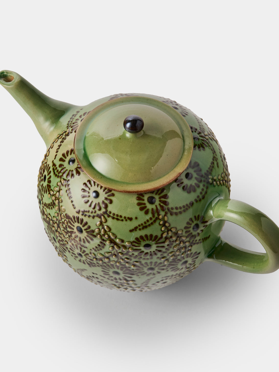Poterie d’Évires - Flowers Hand-Painted Ceramic Large Teapot - Green - ABASK