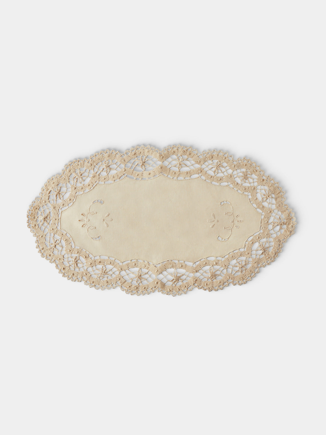 Rolane du Dreuih Creations - Lacework Linen Oval Placemats (Set of 4) - Beige - ABASK - 