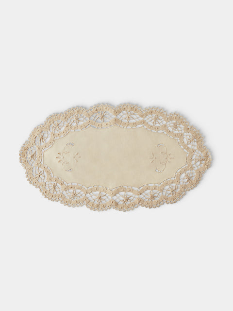 Rolane du Dreuih Creations - Lacework Linen Oval Placemats (Set of 4) - Beige - ABASK - 