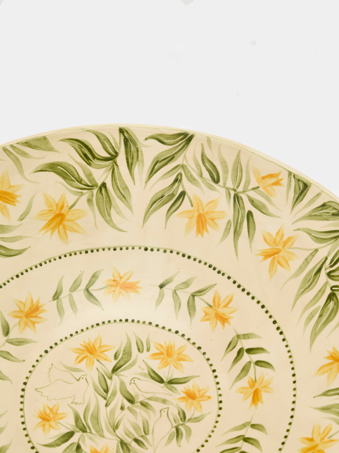 Rosanna Corfe - Doves and Daffodils Hand-Painted Ceramic Flared Bowl - Cream - ABASK