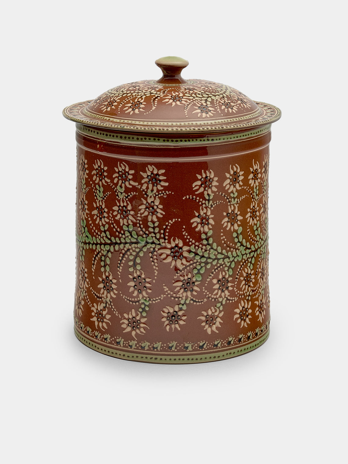 Poterie d’Évires - Flowers Hand-Painted Ceramic Large Lidded Pot - Light brown - ABASK - 