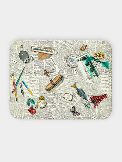 Fornasetti - Oggetti Sparsi su Giornale Hand-Painted Wood Tray -  - ABASK - 
