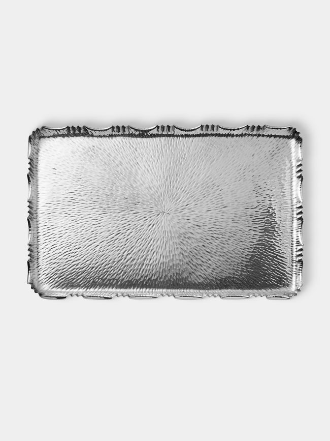 Antique and Vintage - Mid-Century Silver-Plated Scalloped Tray (18in/46cm) - Silver - ABASK - 