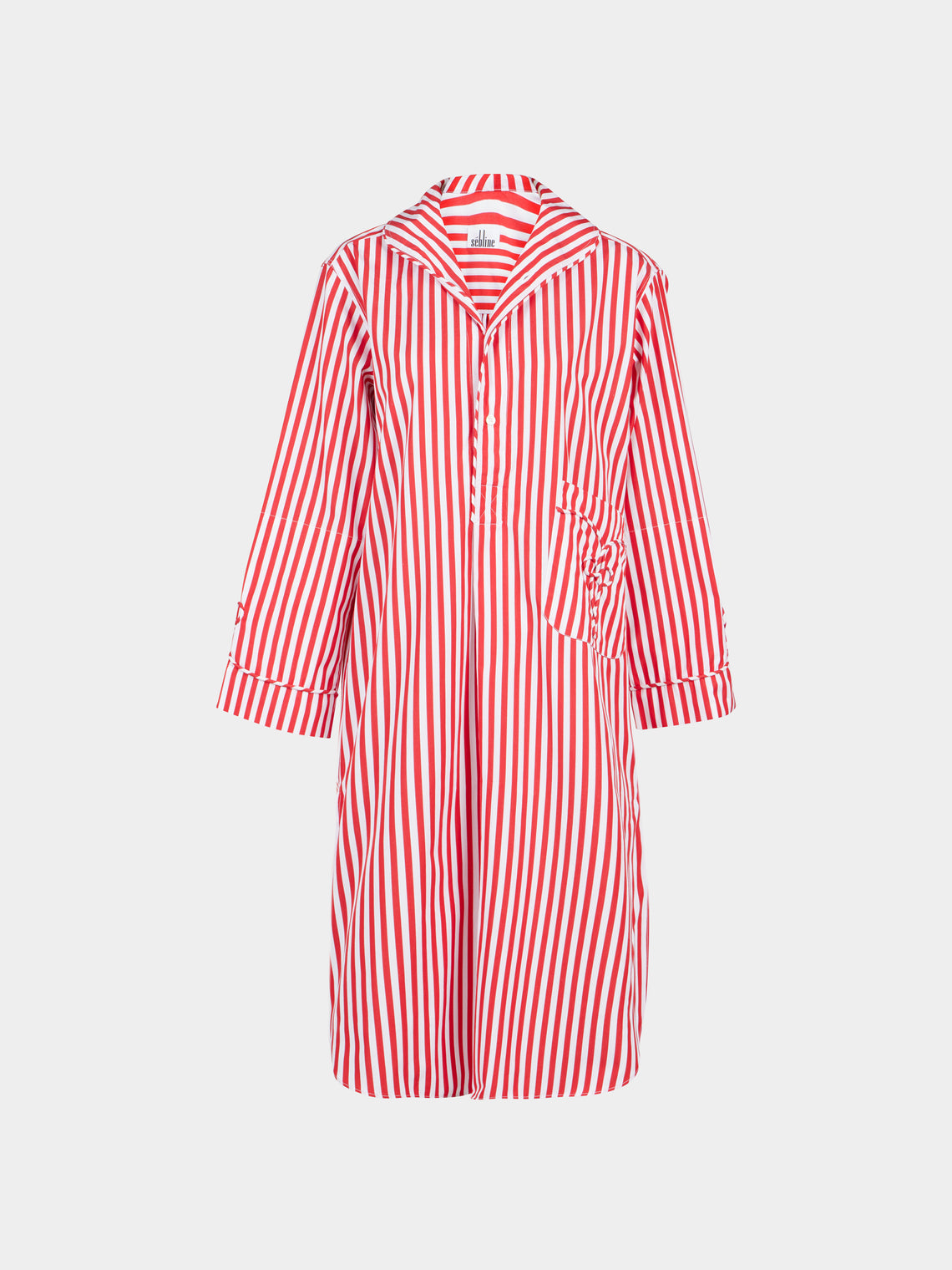 Sebline - Frogging Hand-Embroidered Cotton Pyjama Shirt Dress | Size: S -  - ABASK - 