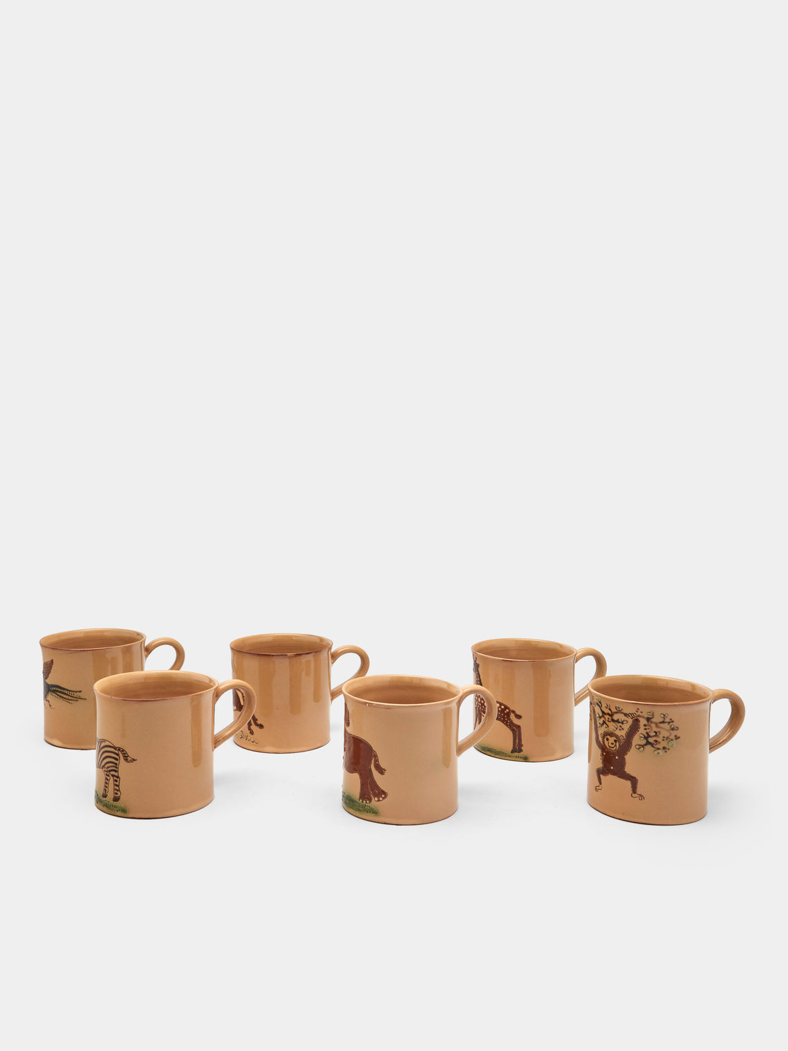 Poterie d’Évires - Animals Hand-Painted Ceramic Mugs (Set of 6) - Cream - ABASK