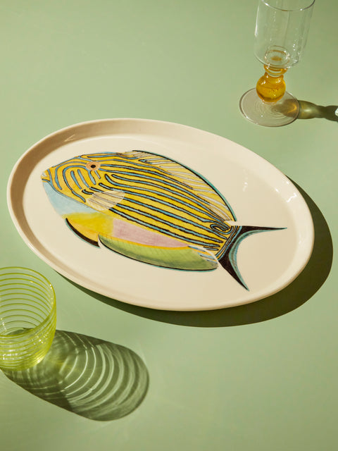 Casa Adams - Striped Surgeonfish Hand-Painted Porcelain Serving Platter -  - ABASK