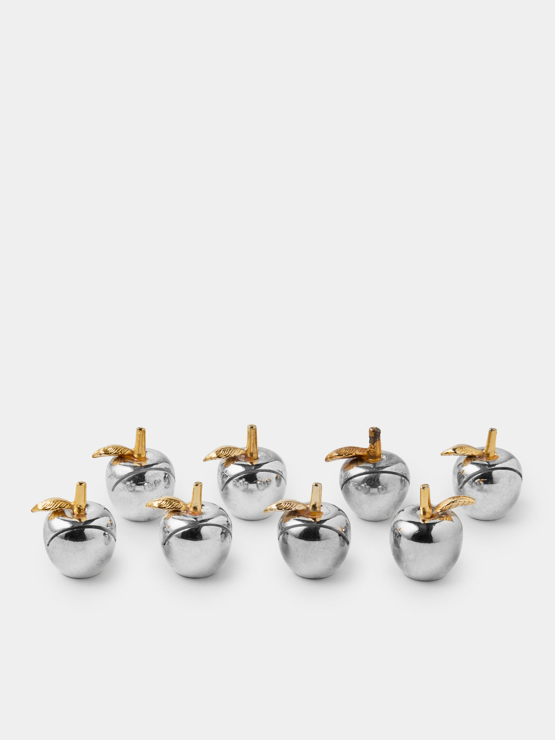 Antique and Vintage - Mid-Century Silver-Plated and Brass Apple Place Card Holders (Set of 8) - Silver - ABASK - 