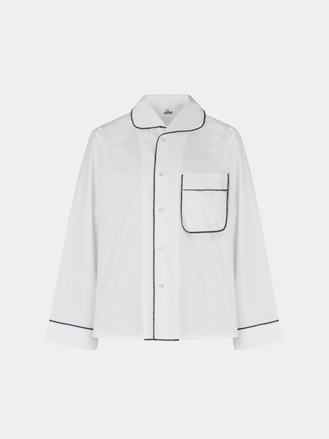Sebline - Stitch Hand-Embroidered Cotton Pajama Shirt | Size: M - White - ABASK - 