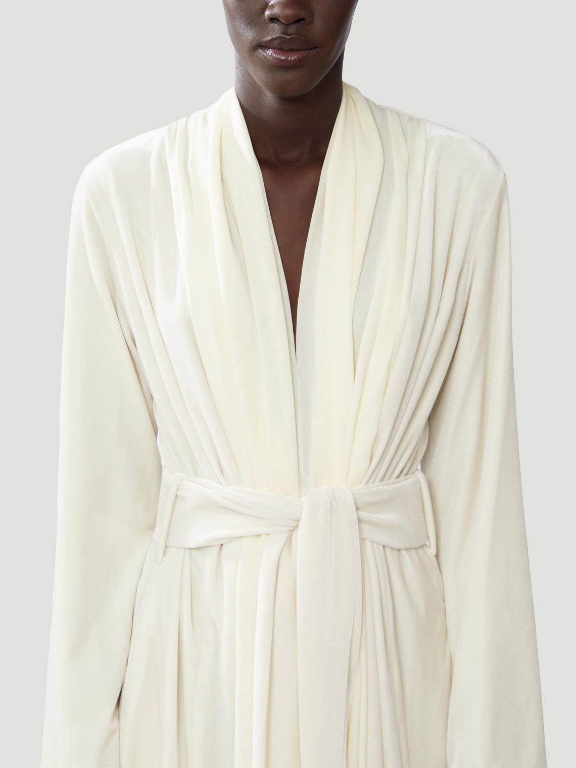 Loretta Caponi - Carla Velvet and Silk Robe - Cream - ABASK