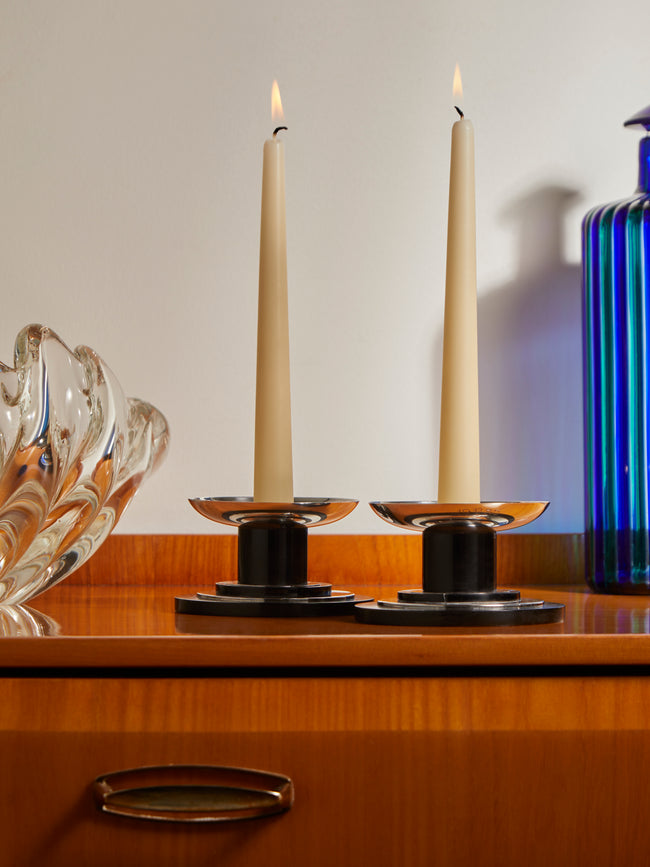 Antique and Vintage - 1935 Wood and Solid Silver Candle Holders (Set of 2) -  - ABASK