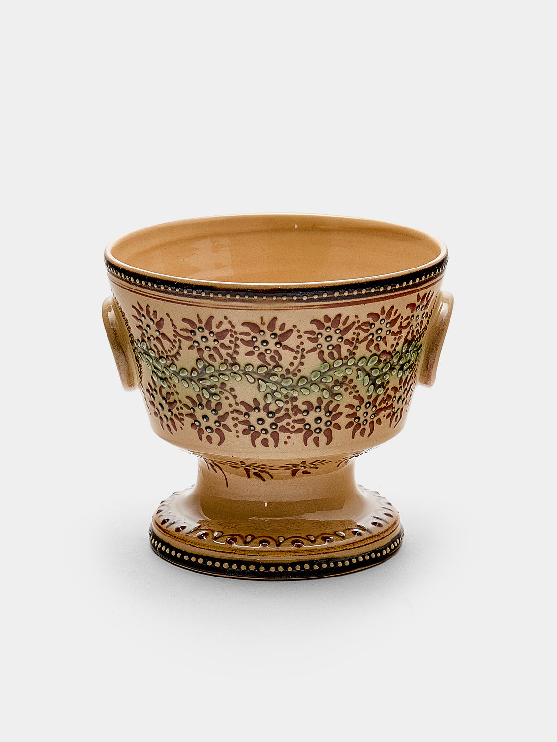 Poterie d’Évires - Flowers Hand-Painted Ceramic Small Raised Bowl - Cream - ABASK - 