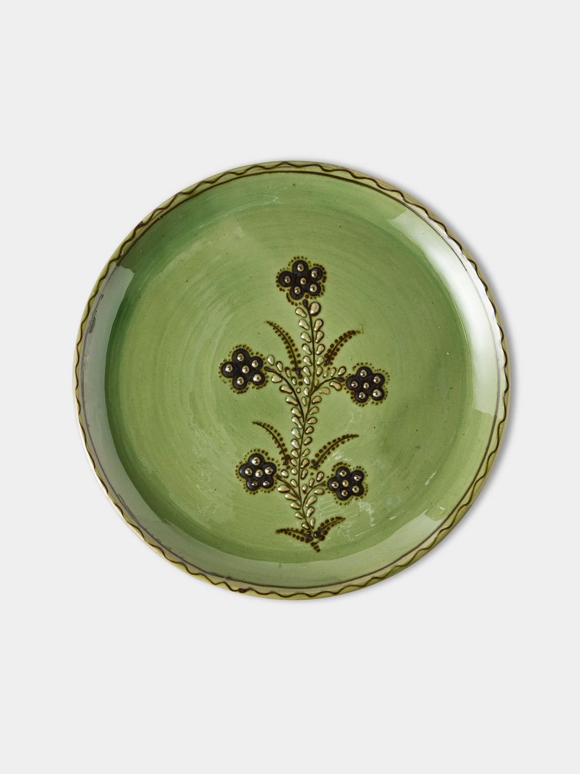 Poterie d’Évires - Flowers Hand-Painted Ceramic Dinner Plates – 9.5in/24cm (Set of 4) - Green - ABASK