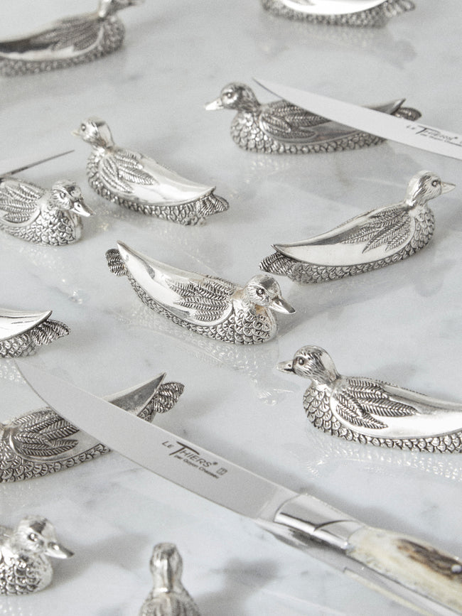 Antique and Vintage - Mid Century Silver Plated Ducks Knife Rests (Set of 12) - Silver - ABASK
