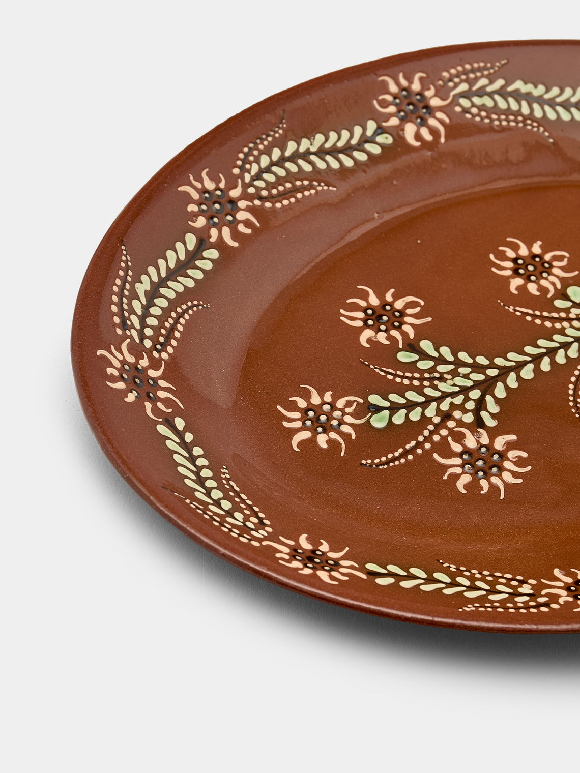 Poterie d’Évires - Flowers Hand-Painted Ceramic Oval Platter - Light brown - ABASK