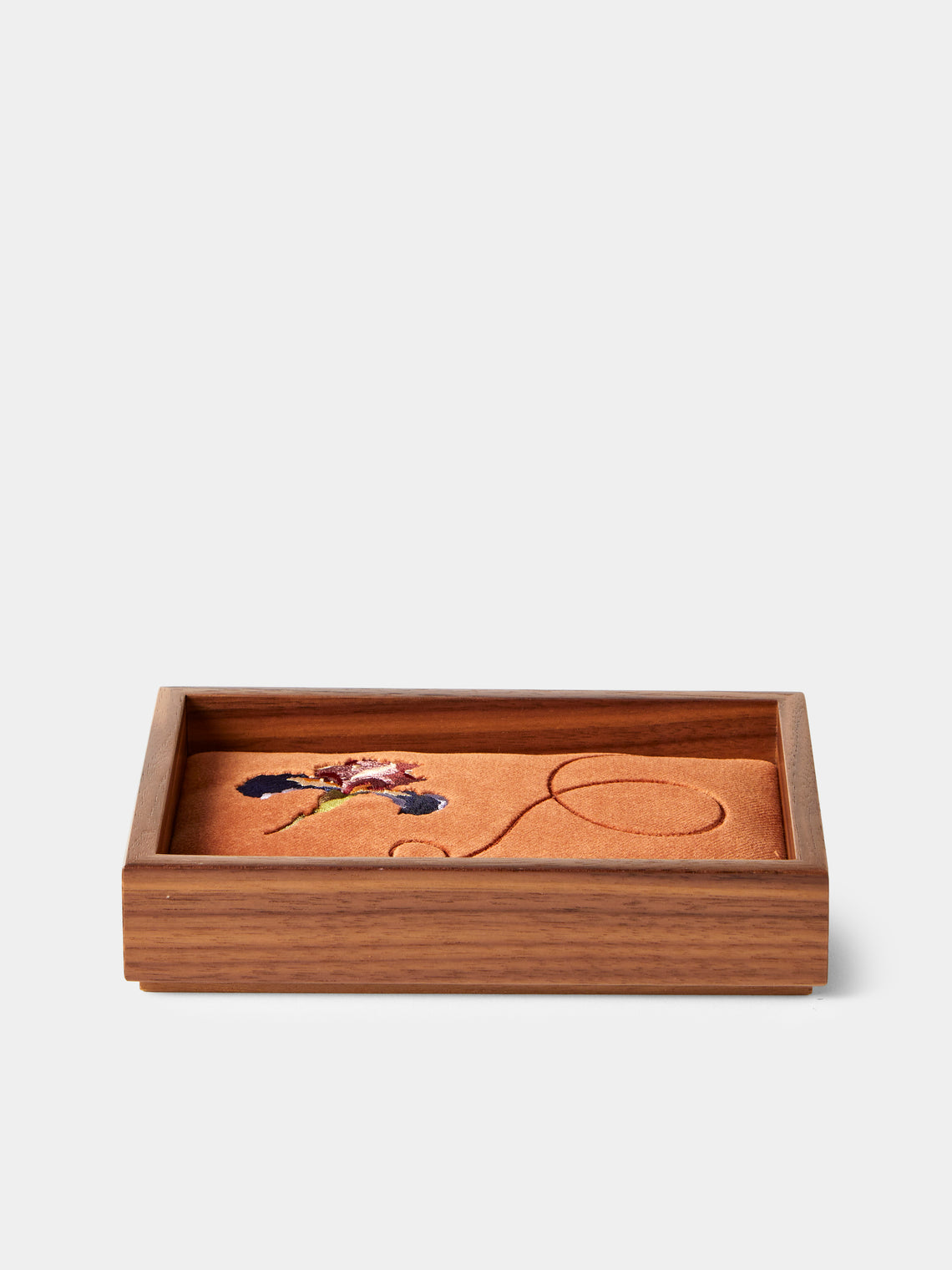 Uncommon Ancestor - Floriography Iris Embroidered Velvet Jewelry Tray (6.5in/17cm) - Orange - ABASK