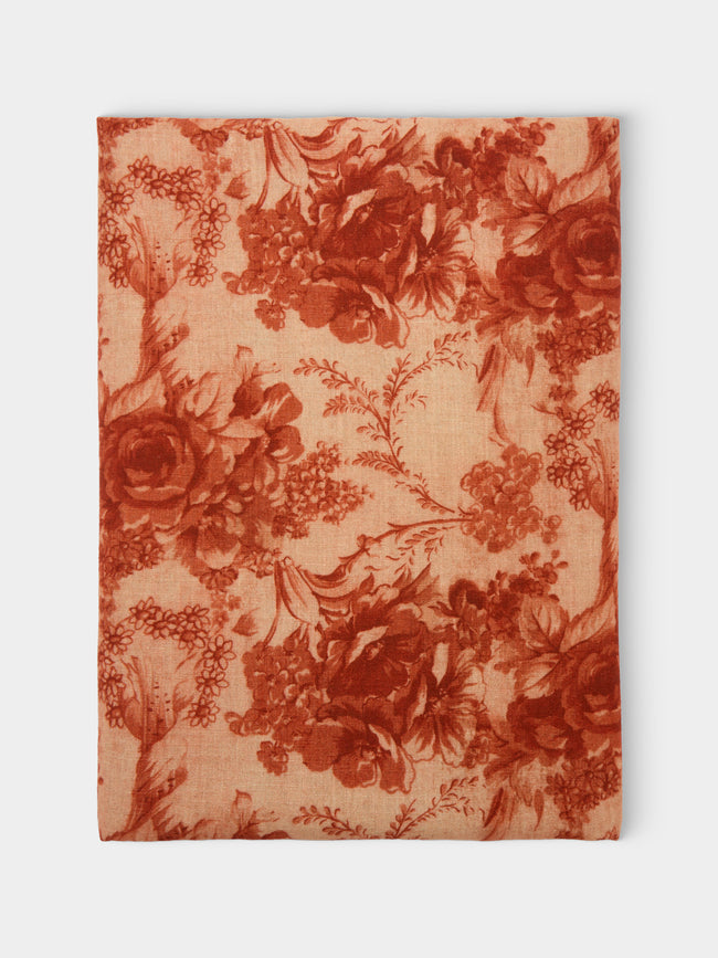 Borgo delle Tovaglie - Filo Rita Ruggine Embroidered Linen Rectangular Tablecloth (138in/3.5m) - Red - ABASK - 
