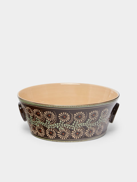 Poterie d’Évires - Flowers Hand-Painted Ceramic Large Handled Serving Bowl -  - ABASK - 