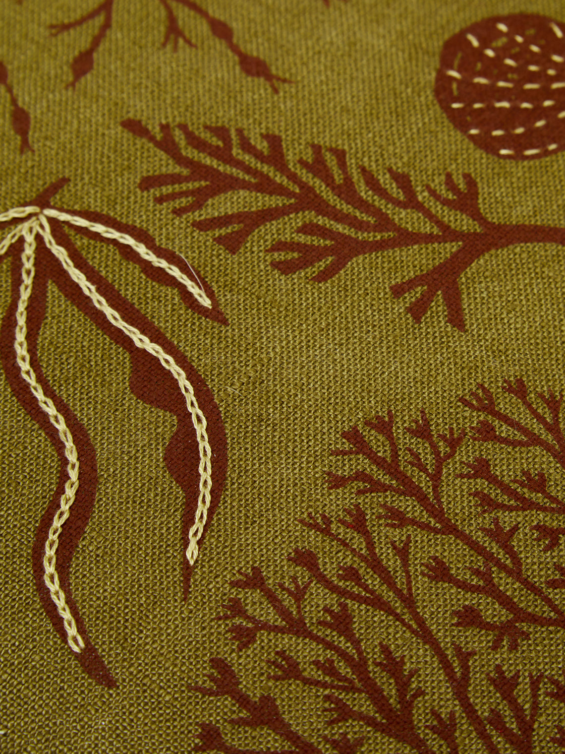 Rosemary Milner - Seaweed Hand-Embroidered Cotton Cushion -  - ABASK