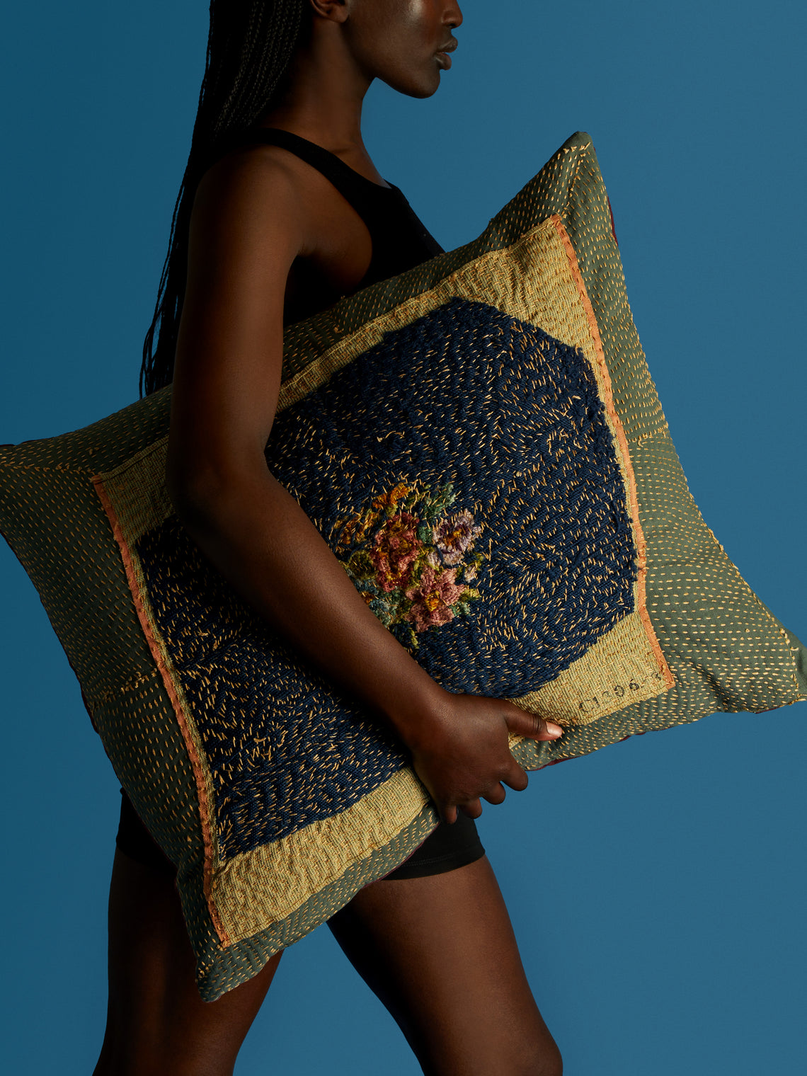 1920s French Needlepoint Linen Cushion (23in/58cm)