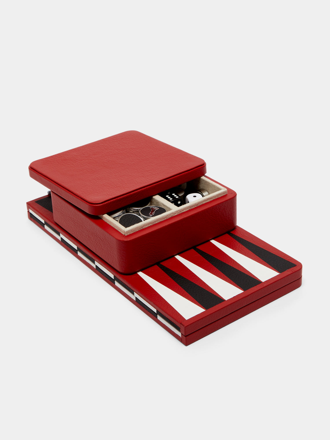 William & Son - Reversible Leather Backgammon & Chess Set - Red - ABASK