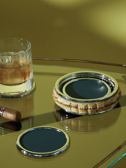 Lorenzi Milano - Leather Coasters with Bamboo Holder (Set of 6) -  - ABASK