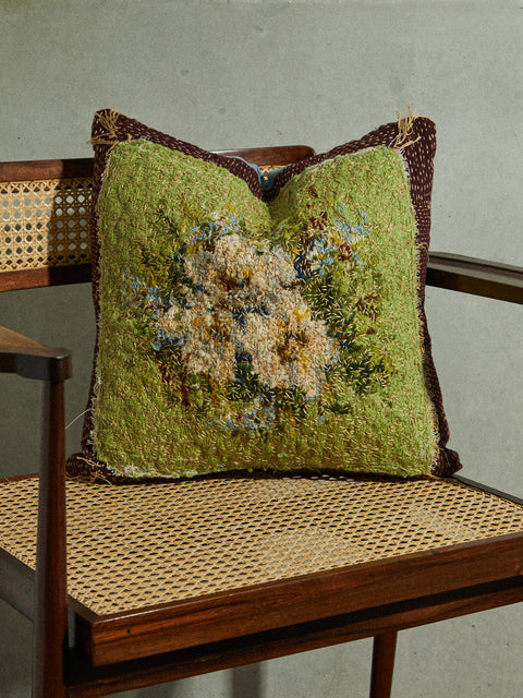 By Walid - 19th-Century Victorian Needlepoint Linen Cushion -  - ABASK